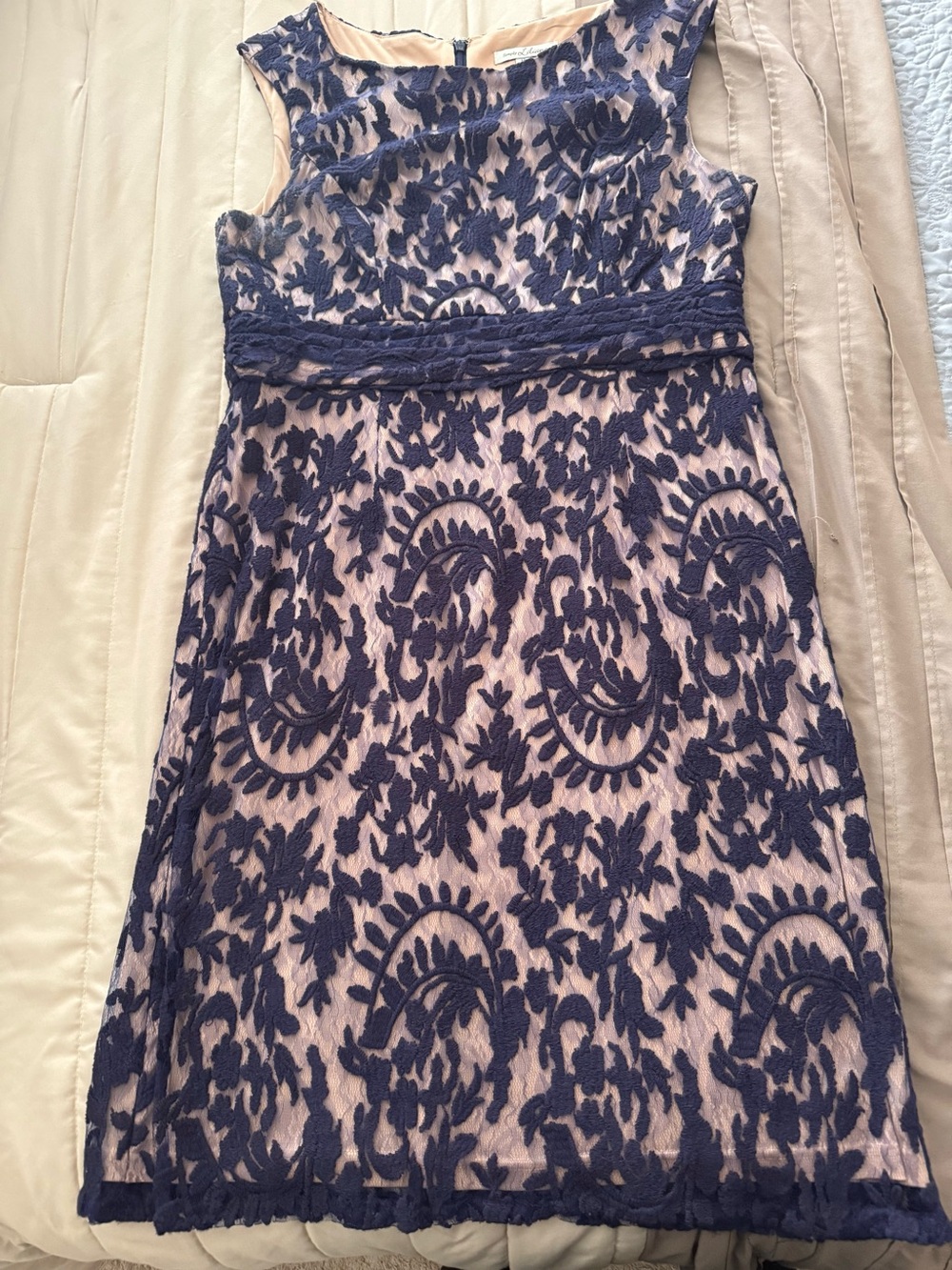 Simply Liliana Navy Lace Overlay Midi Dress on Nude